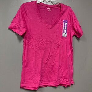 Eddie Bauer Womens Short Sleeve V-Neck Tee Sz Small Pink Relaxed Fit Tunic